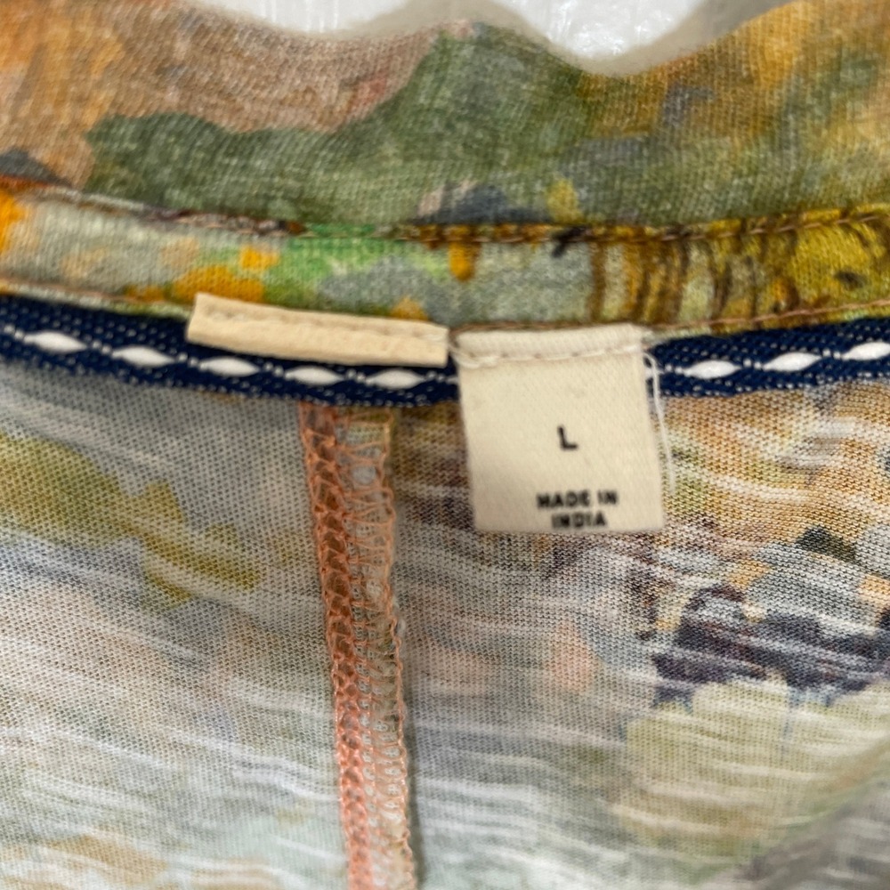 Anthropologie Michelle Morin Notched Tee Landscape Artsy Cotton Boho V-Neck L - Picture 5 of 9